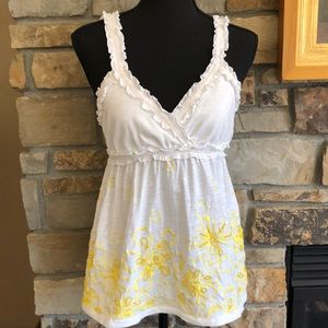 INC White Cotton Tank with Yellow Beading & Embroidery….Beautiful 🔆
